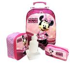 Kit Mochila Infantil Escolar Minnie Glitter Rodinhas G F5