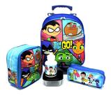Kit Mochila Infantil Escolar Teen Jovens Titans Rodas M F5