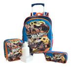 Kit Mochila Infantil Hot Wheels Monster Truck Rodinhas Tam G F5