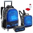Kit Mochila Infantil Play Video Game Rodinhas Tam G Escolar Com Lancheira Térmica Estojo Duplo