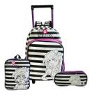 Kit Mochila Infantil Rodinhas Grande Boneca Menina Monsters Roxo