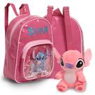 Kit Mochila Infantil Stitch Pequena Com Urso De Pelúcia Rosa