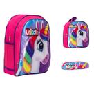 Kit Mochila Infantil Unicórnio Grande Alça Costa Reforçada