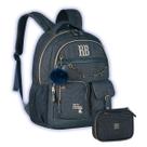 Kit Mochila Jeans Rebecca Bonbon Costas Estojo 36 Elásticos