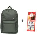 Kit Mochila Juvenil Basic Verde + Lápis de Cor Tons de Pele 12 Cores