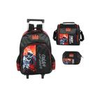 Kit Mochila juvenil Escolar Batman Rodinhas Lancheira Estojo