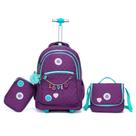Kit Mochila Juvenil Rodinha Estojo Lancheira Escolar Menina Roxo