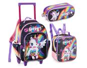 Kit Mochila + Lancheira e Estojo Feminino Unicórnio Power - Denlex