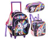 Kit Mochila Lancheira e Estojo Feminino Unicórnio Power Denlex