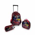 Kit Mochila Lancheira Estojo Escolar Menino e Menina Infantil Juvenil Rodinha Alça Reforçada Costas Speed Car