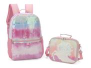 Kit Mochila Lancheira Unicornio Tie dye Infantil Menina