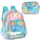 Kit Mochila Lilo Stitch Costa Turquesa Escolar C/ Estojo Box