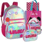 Kit Mochila Luluca Holográfica Lancheira Estojo Refletiva Lançamento 2025