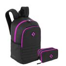 Kit Mochila Magic e Estojo 3 Compartimentos Hydroblock - Preto e Roxo