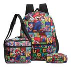 KIT Mochila MARIO BROS Escolar Infantil COSTA Suporte Garrafa Grande Cor Desenho Do Tecido Estampado