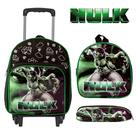 Kit Mochila Masculina Hulk Pequena Creche Passeio Rodinhas