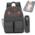 KIT Mochila Maternidade Trocado de Fraldas Porta Mamadeira e Bolsos Térmicos Meninos e Meninas Coisas Essenciais Bebês e Mamãe CINZAESCURO
