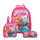 Kit Mochila Patrulha Canina Menina com Rodinhas + Lancheira Térmica + estojo Escolar