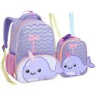 Kit Mochila Pequena E Lancheira Térmica Infantil Escola Creche 0 a 4 Anos Baleia