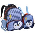 Kit Mochila Pequena E Lancheira Térmica Infantil Escola Creche 0 a 4 Anos Pinguim