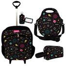 Kit Mochila r Infantil Rodinhas Lancheira Estojo Isoprene Abstrato Black