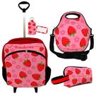 Kit Mochila r Infantil Rodinhas Lancheira Estojo Isoprene Moranguinhos