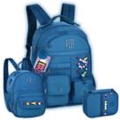 Kit Mochila Rebecca Bonbon de Costas Casual Lancheira Estojo Cor:Azul