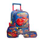 Kit Mochila Rodas Carros Escolar McQueen Lancheira Estojo Cor:Azul