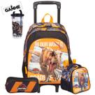 Kit Mochila Rodas Jurassic World Estojo Lancheira e Copo