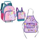 Kit Mochila Rodas Lancheira Avental Infantil Unicórnio