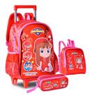 Kit Mochila Rodas Lancheira E Estojo Duplo Gi Neto Aventureira Vermelha - Clio