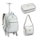 Kit Mochila Rodinha 360º Juvenil Feminina Metalizada Chaveiro Denlex Kit Mochila Rodinha 360º Juvenil Feminina Metalizada Chaveiro Denlex