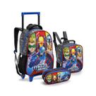 Kit Mochila Rodinha Carrinho Mega Heroes Lancheira Estojo Menino
