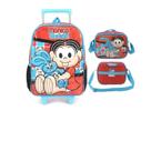 Kit Mochila Rodinha Carrinho Turma Mônica Lancheira Original