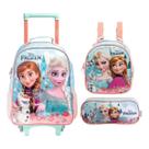 Kit Mochila Rodinha Escolar Frozen Lancheira Estojo 2026 Frozen Azul-celeste