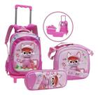 Kit Mochila Rodinha Escolar Infantil Menina Bolsa Reforçada