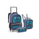 Kit Mochila Rodinha Game On Azul Escolar Meninos Jogos Kit Mochila Rodinha Game On Azul Escolar Meninos Jogos