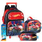 Kit Mochila Rodinha Hot Wheels Estojo +Lancheira Alto Relevo