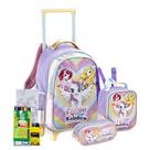 Kit Mochila Rodinha Infantil Estojo E Lancheira Unicórnio Colorido Meninas Oficial Denlex