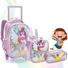 Kit Mochila Rodinha Infantil Feminino Grande Denlex Unicornio C/ Alça