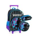 Kit mochila rodinha lancheira estojo azul wandinha - luxcel