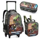 Kit Mochila Rodinha Lancheira Estojo Escolar Infantil Minecraft