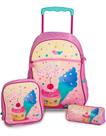 Kit Mochila Rodinha Lancheira Estojo Escolar Infantil Sorvete Menina Feminina Pacific