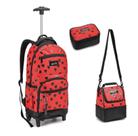 Kit Mochila Rodinha Lancheira Estojo Juvenil Escolar Faculdade Menina Corações Denlex
