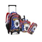 Kit Mochila Rodinha Lancheira Estojo Spider Teia De Aranha