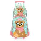 Kit Mochila Rodinha Lancheira Luxcel Up4You Ursinho Verde