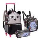 Kit Mochila Rodinha Orelha Peludinha Coala Gatinho Panda