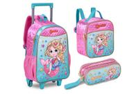 Kit Mochila Rodinha Sereia Lancheira Estojo Menina Clio
