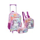 Kit Mochila Rodinha Sereia Unicórnio Escolar Meninas 3 Itens