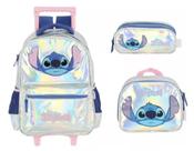 Kit Mochila Rodinha Stitch Holográfica Com Lancheira Estojo